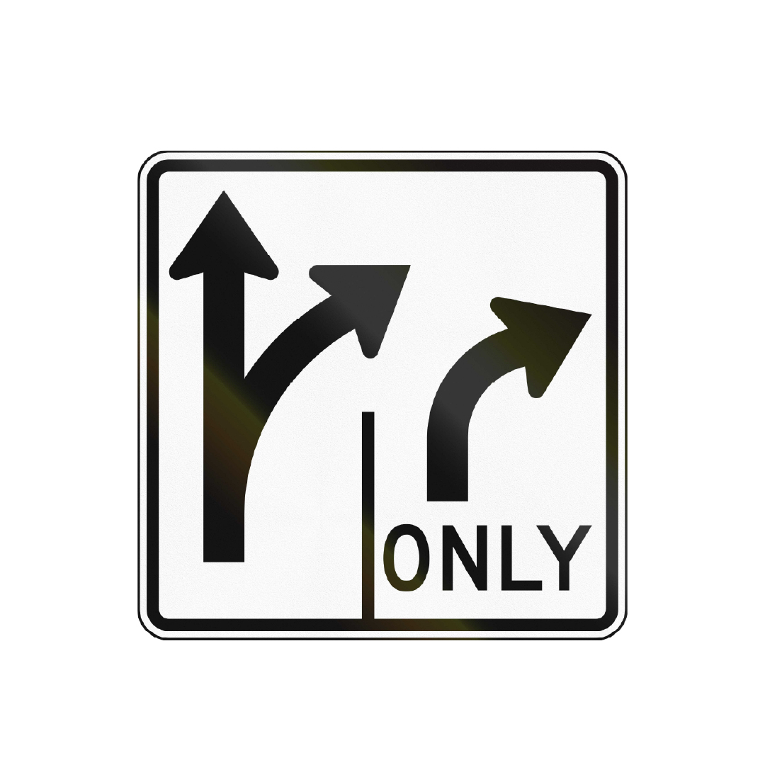 Traffic sign with three black arrow to tell drivers of the intersections ahead.